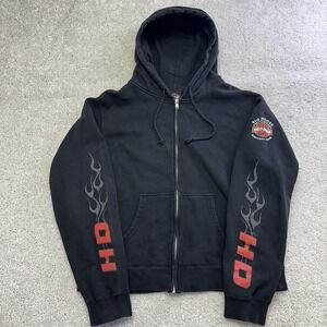 Harley Davidson Y2K Zip Up Flame Sleeve Men's Sweatshirt Size XL Portland Maine